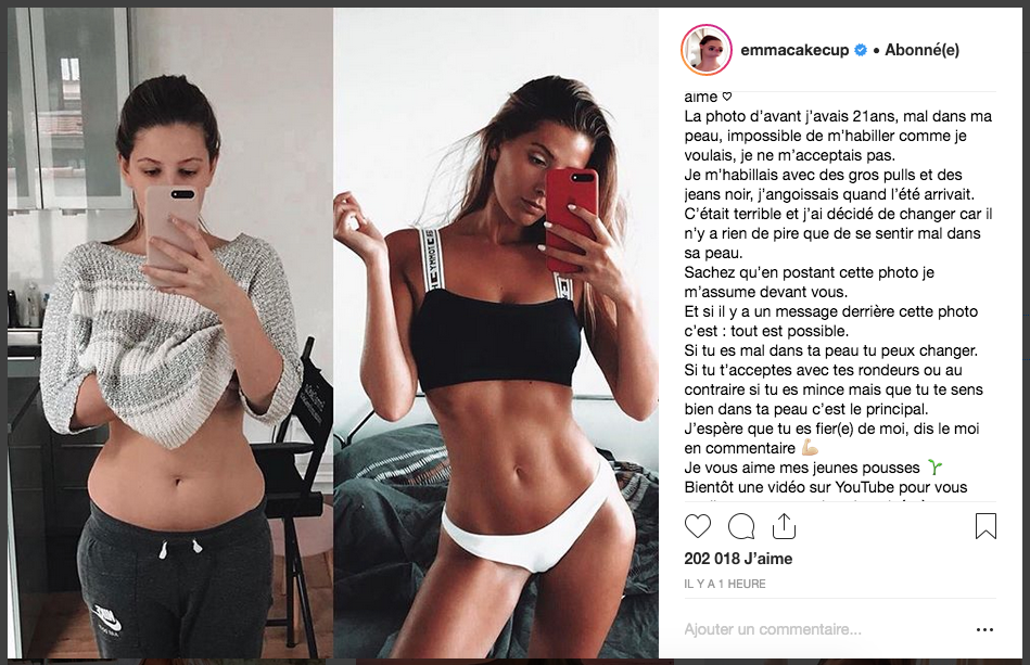 Emma CakeCup a partagé sa transformation physique sur Instagram
