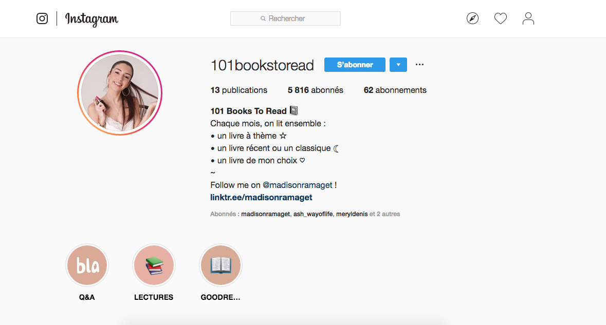 Madison Ramaget a un second compte Instagram dédié aux livres