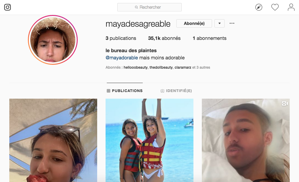 La YouTubeuse Mayadorable joue la peste sur un compte Instagram