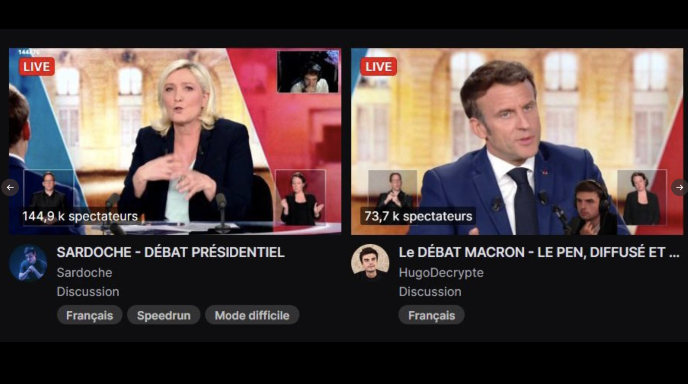 Hugo Décrypte, Sardoche… l’audience du débat Macron-Le Pen sur Twitch