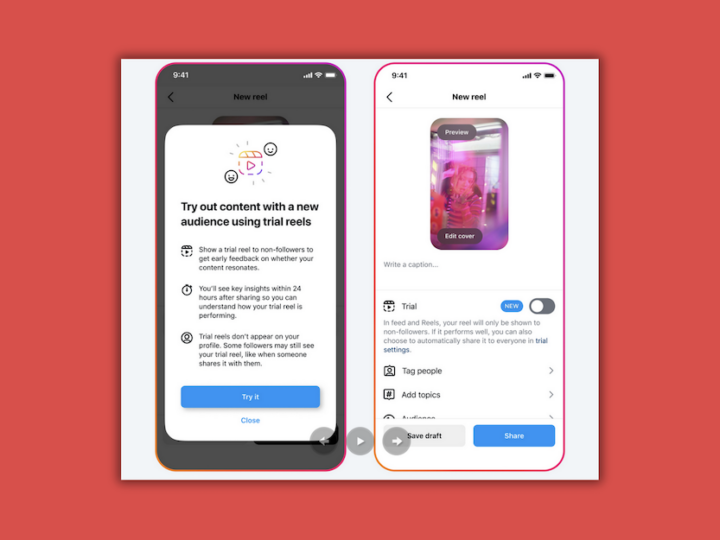 Instagram propose de faire des essais sur les vidéos Reels