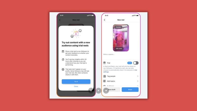 Instagram propose de faire des essais sur les vidéos Reels