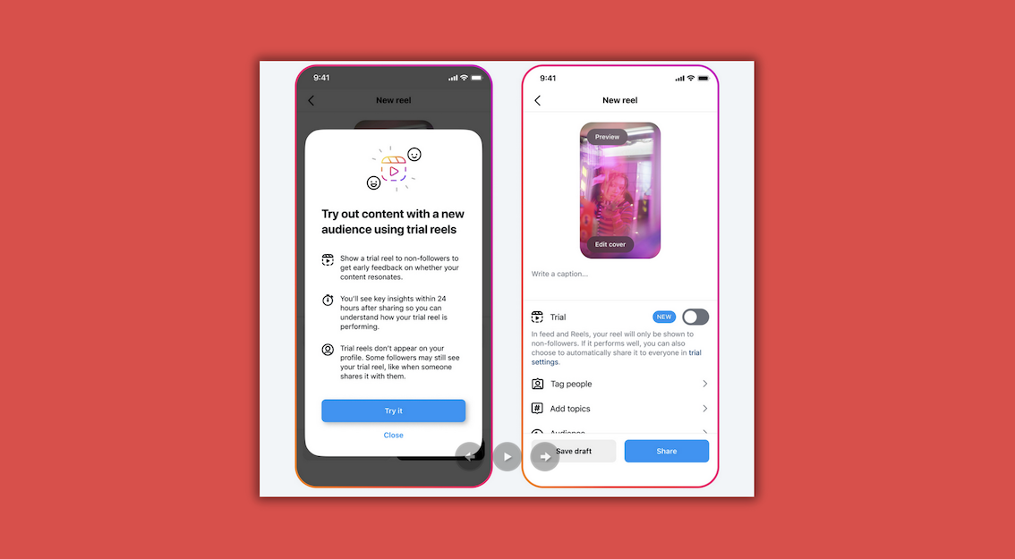 Instagram propose de faire des essais sur les vidéos Reels