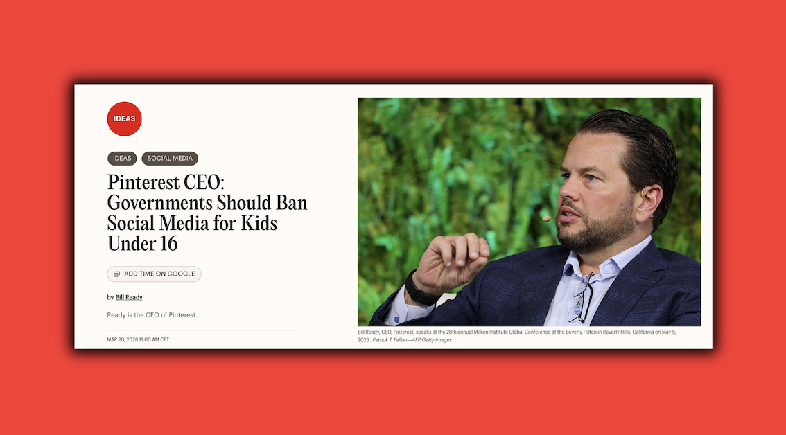 Le PDG de Pinterest appelle à une interdiction des réseaux sociaux pour les moins de 16 ans