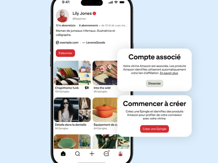 Sur Pinterest, les créateurs peuvent intégrer leurs vitrines Amazon Storefront
