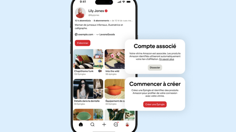 Sur Pinterest, les créateurs peuvent intégrer leurs vitrines Amazon Storefront