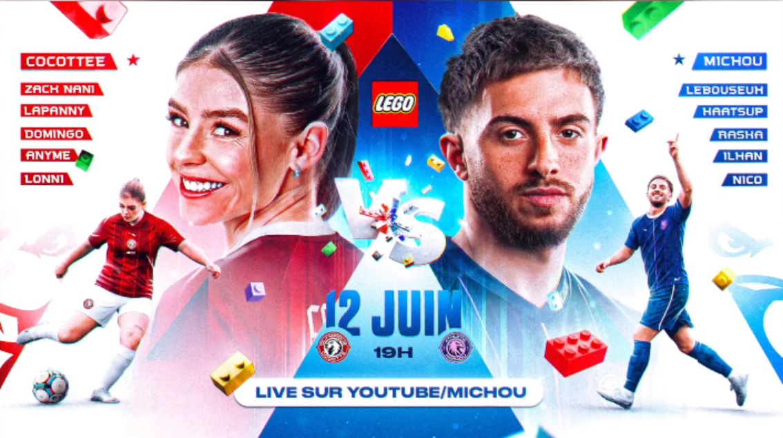Michou et Cocottee s&rsquo;affrontent dans un match de football sponsorisé par Lego
