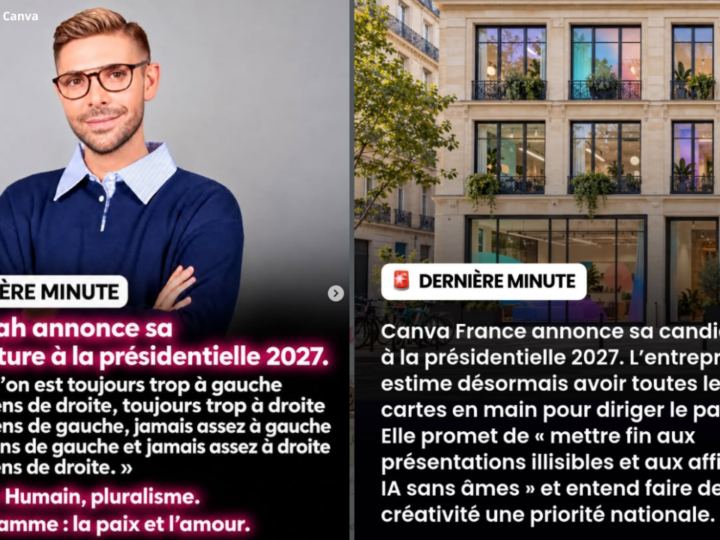 Canva, Sam Zirah… Ils détournent les codes d&rsquo;Hugo Décrypte pour annoncer leur fausse candidature à l&rsquo;élection présidentielle